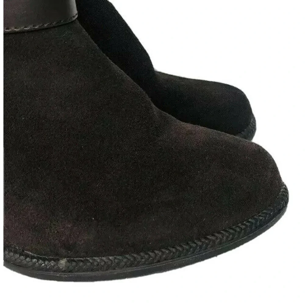 Womens Sole(sense)ability Teri Wedge Brown Leather Ankle Boots with Buckles 7
